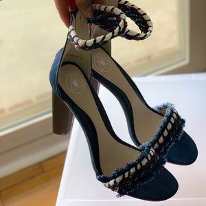 Frayed Denim Block Heel